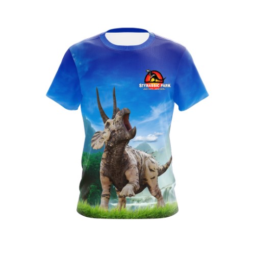 Bild von Styrassic Park T-Shirt mit Triceratops auf der Wiese